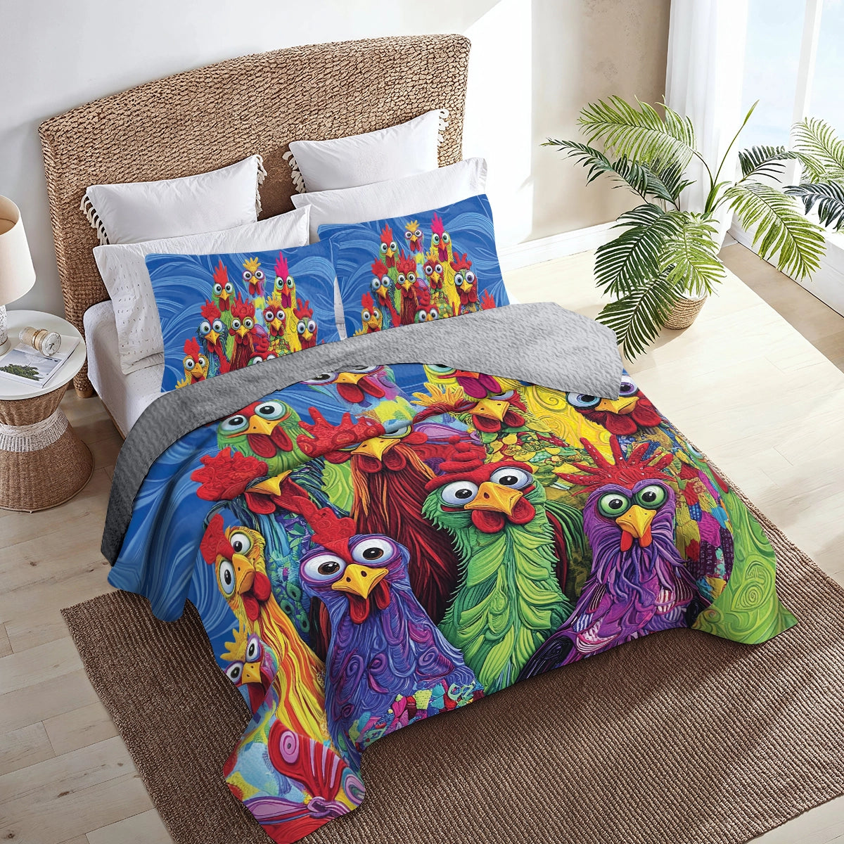 Shineful All Season Quilt 3-Piece Set - Chicken Funky Roosters