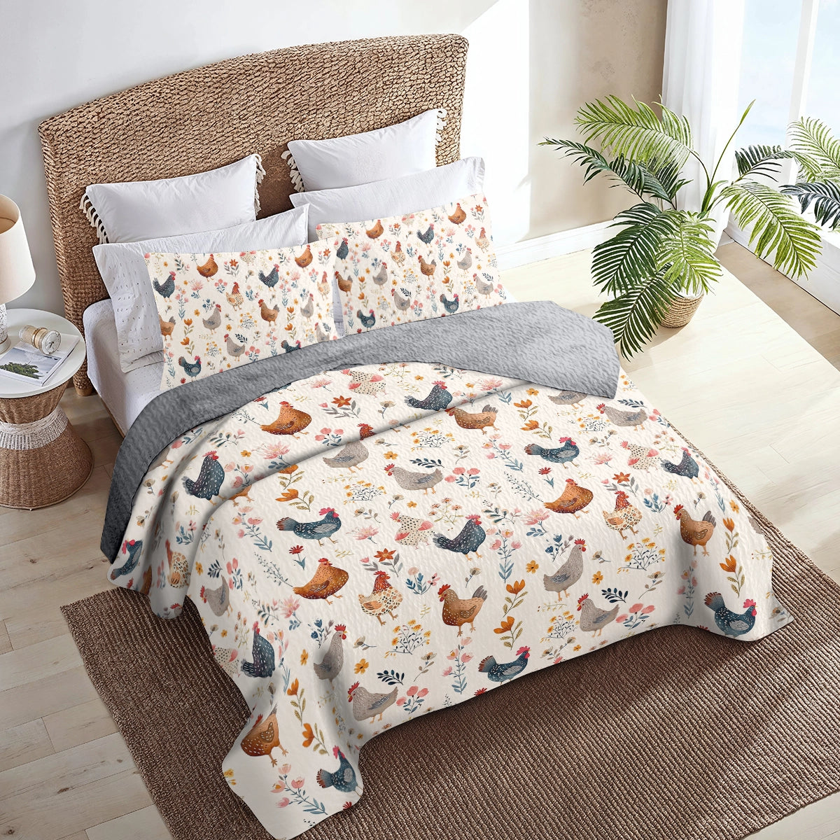 Shineful All Season Quilt 3-Piece Set Chicken Flower