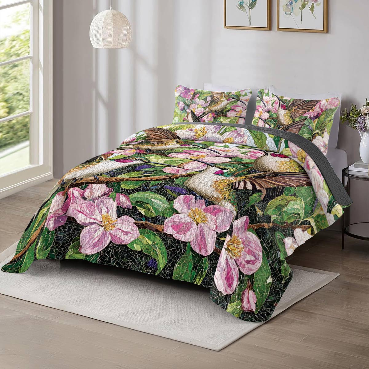 Shineful All Season Quilt 3-Piece Set Hummingbird Garden