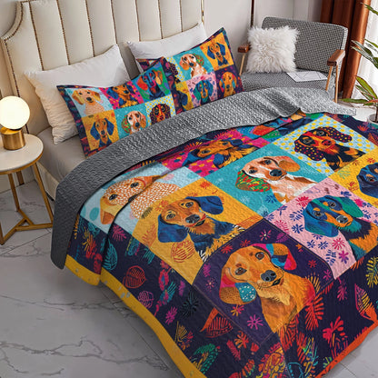 Shineful All Season Quilt 3-Piece Set Vibrant Patchwork Dachshund