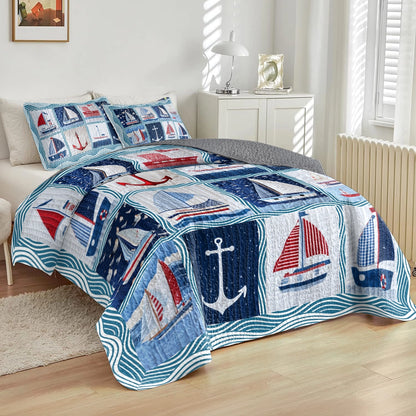 Shineful All Season Quilt 3-Piece Set Sailing Nautical Dreams