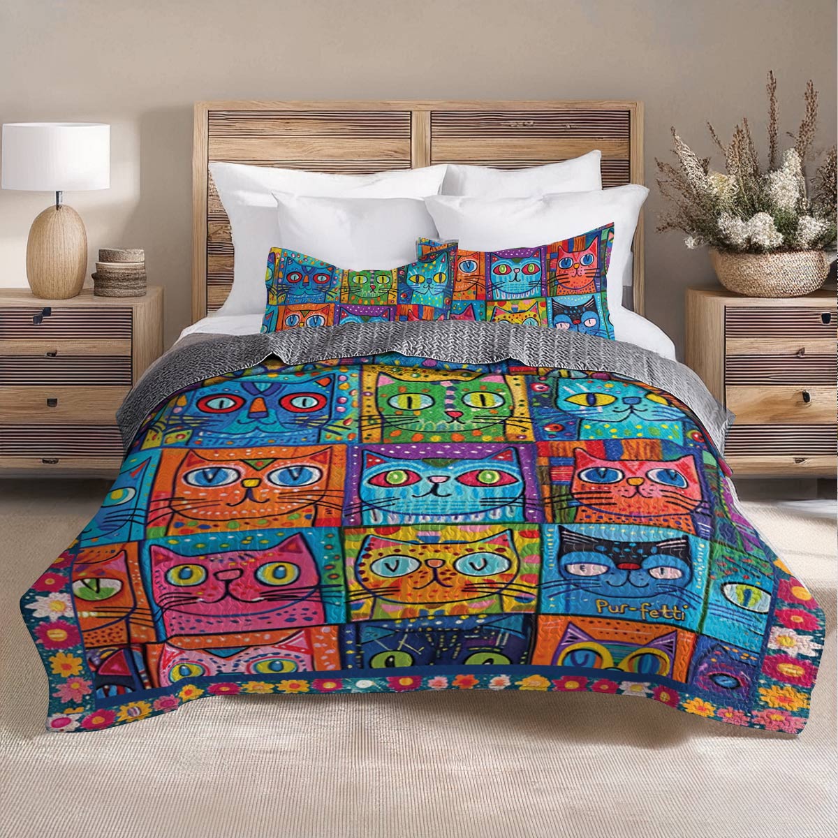 Shineful All Season Quilt 3-Piece Set Mystery Cat