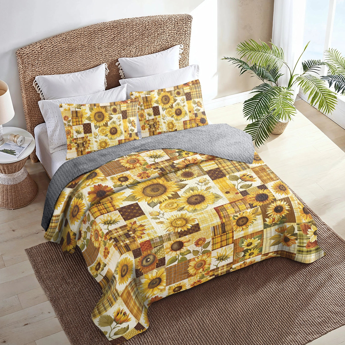 Shineful All Season Quilt 3-Piece Set Sunflower Radiant Bloom