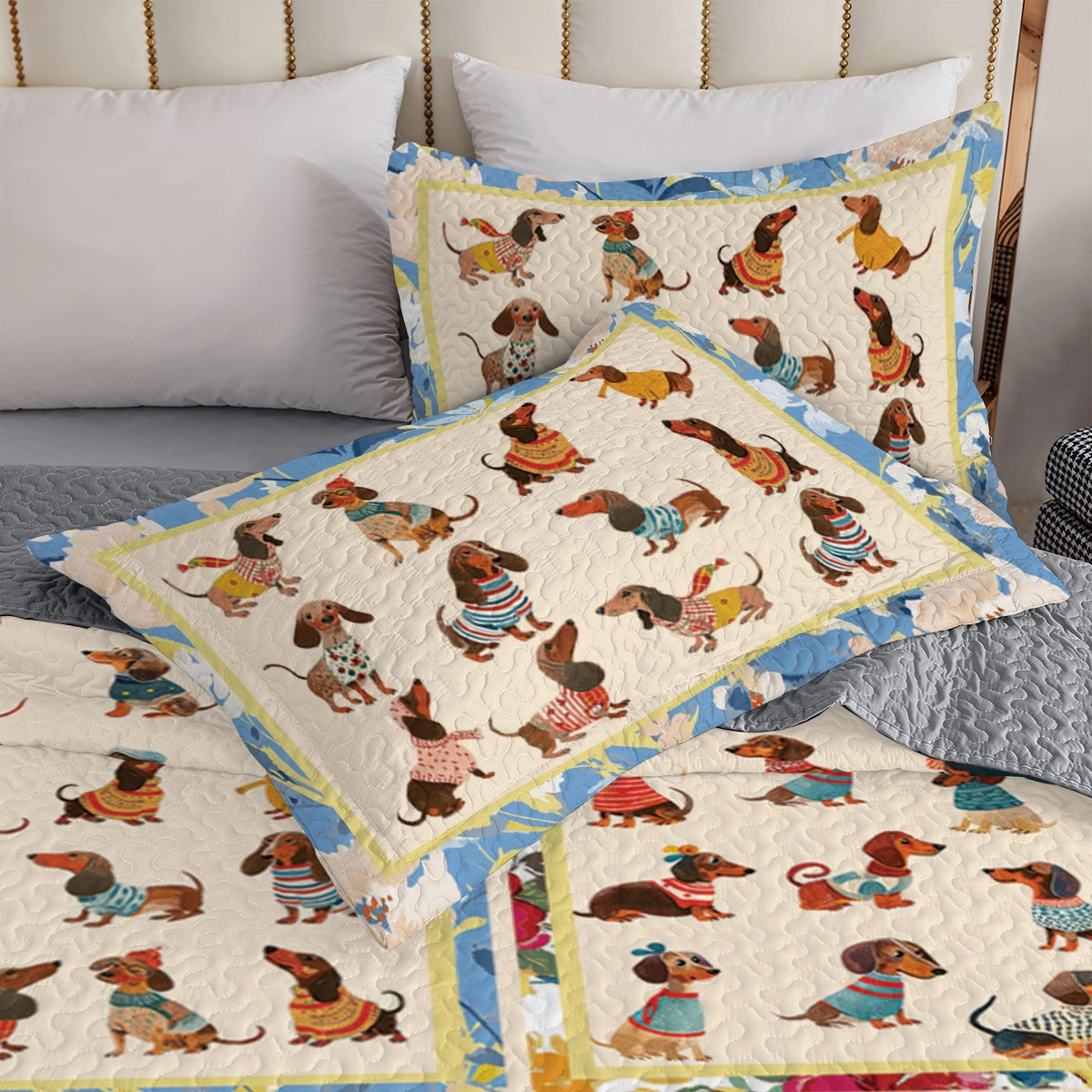 Shineful All Season Quilt 3-teiliges Set Patchwork Dackel 