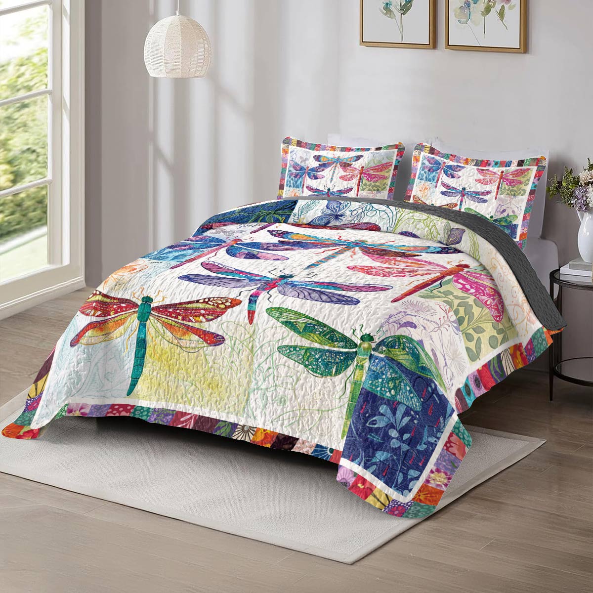 Shineful All Season Quilt 3-Piece Set Vibrant Dragonfly