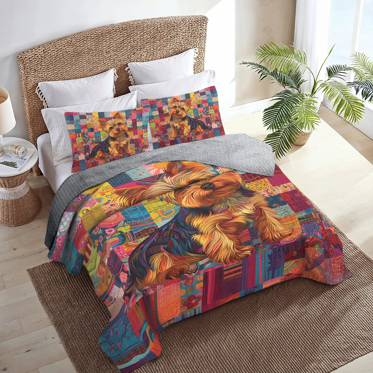 Shineful All Season Quilt 3-Piece Set Yorkie Patchwork