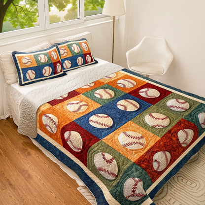 Shineful All Season Quilt 3-teiliges Set Baseball Vintage Ballpark Patchwork