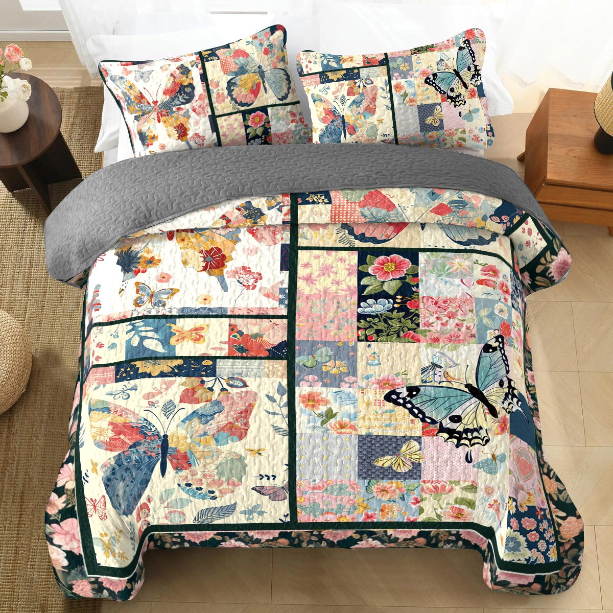 Shineful All Season Quilt 3-Piece Set Blossom Butterfly Haven