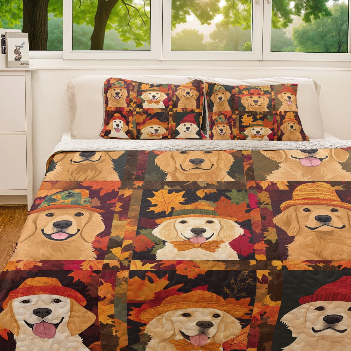 Shineful All Season Quilt 3-Piece Set Autumn Golden Paw