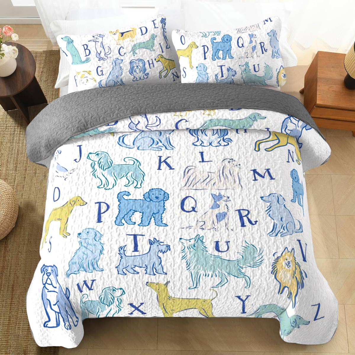 Shineful All Season Quilt 3-Piece Set ALPHABET DOG