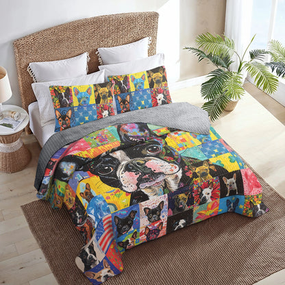 Shineful All Season Quilt 3-Piece Set Boston Terriers Patchwork