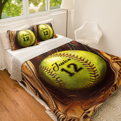 Shineful All Season Quilt 3-Piece Set Personalized Softball Dreams