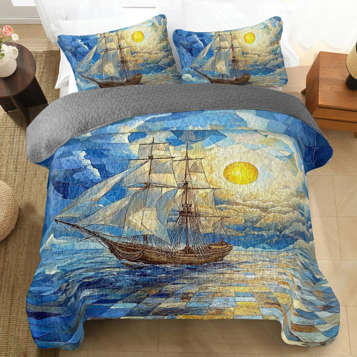 Shineful All Season Quilt 3-Piece Set Sailing Golden Horizon