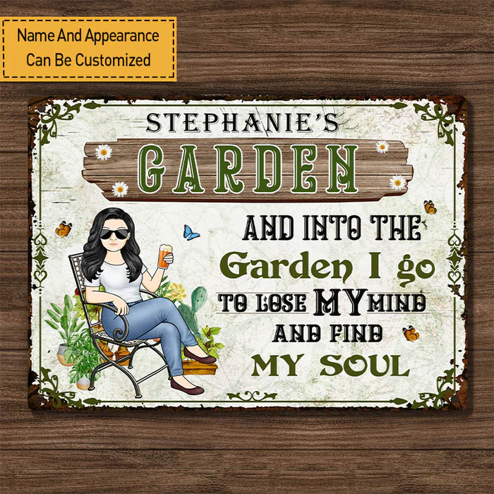 Shineful And Into The Garden I Go Gardening Girl - Gartenschild - Personalisiertes individuelles klassisches 2D-Flachdruck-Metallschild