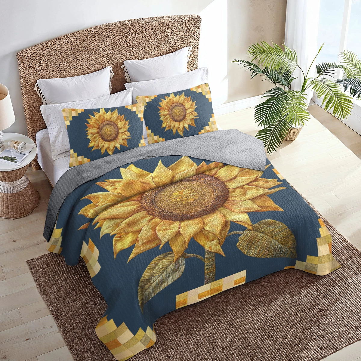 Shineful All Season Quilt 3-Piece Set Midnight Sunflower