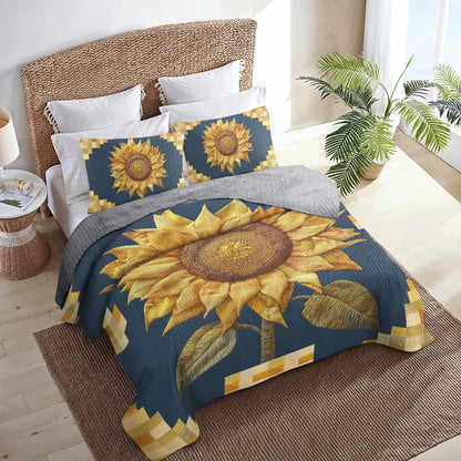 Shineful All Season Quilt 3-Piece Set Midnight Sunflower