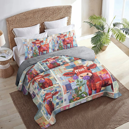 Shineful All Season Quilt 3-Piece Set Cow Moo Patchwork Delight