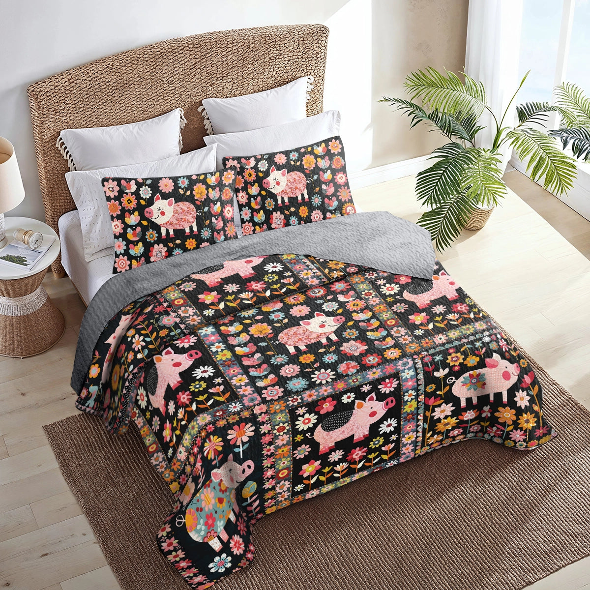 Shineful All Season Quilt 3-Piece Set Piggy Garden