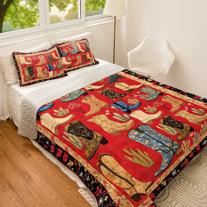 Shineful All Season Quilt 3-Piece Set Cactus & Cowboy Boots