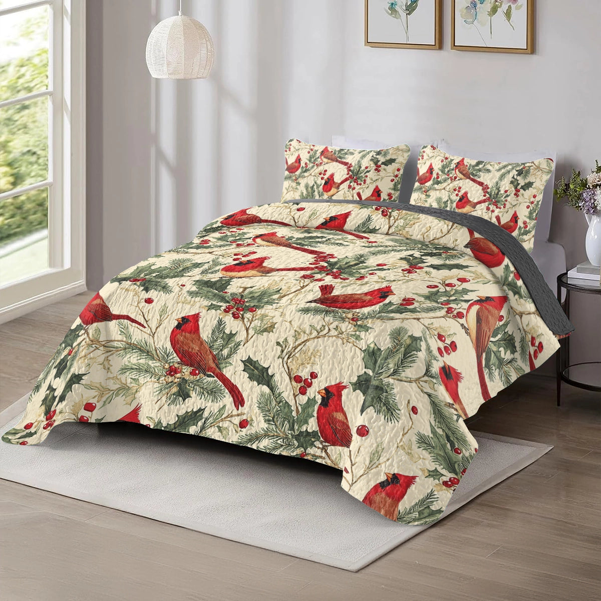 Shineful All Season Quilt 3-Piece Set Winter Cardinal Harmony