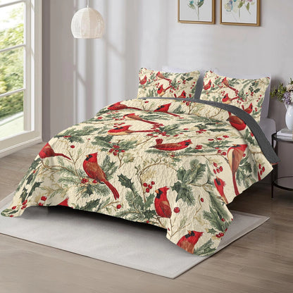 Shineful All Season Quilt 3-Piece Set Winter Cardinal Harmony