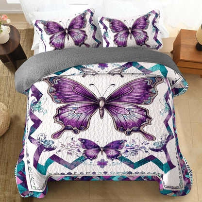 Shineful All Season Quilt 3-Piece Set Royal Butterfly Elegance