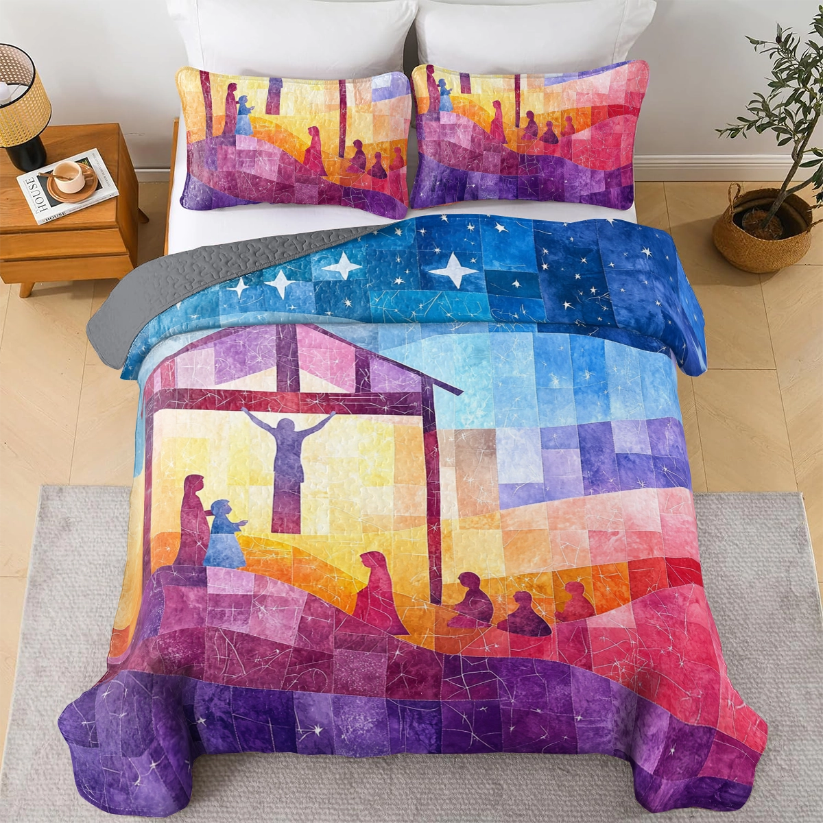 Shineful All Season Quilt 3-Piece Set God Crucifixion & Nativity