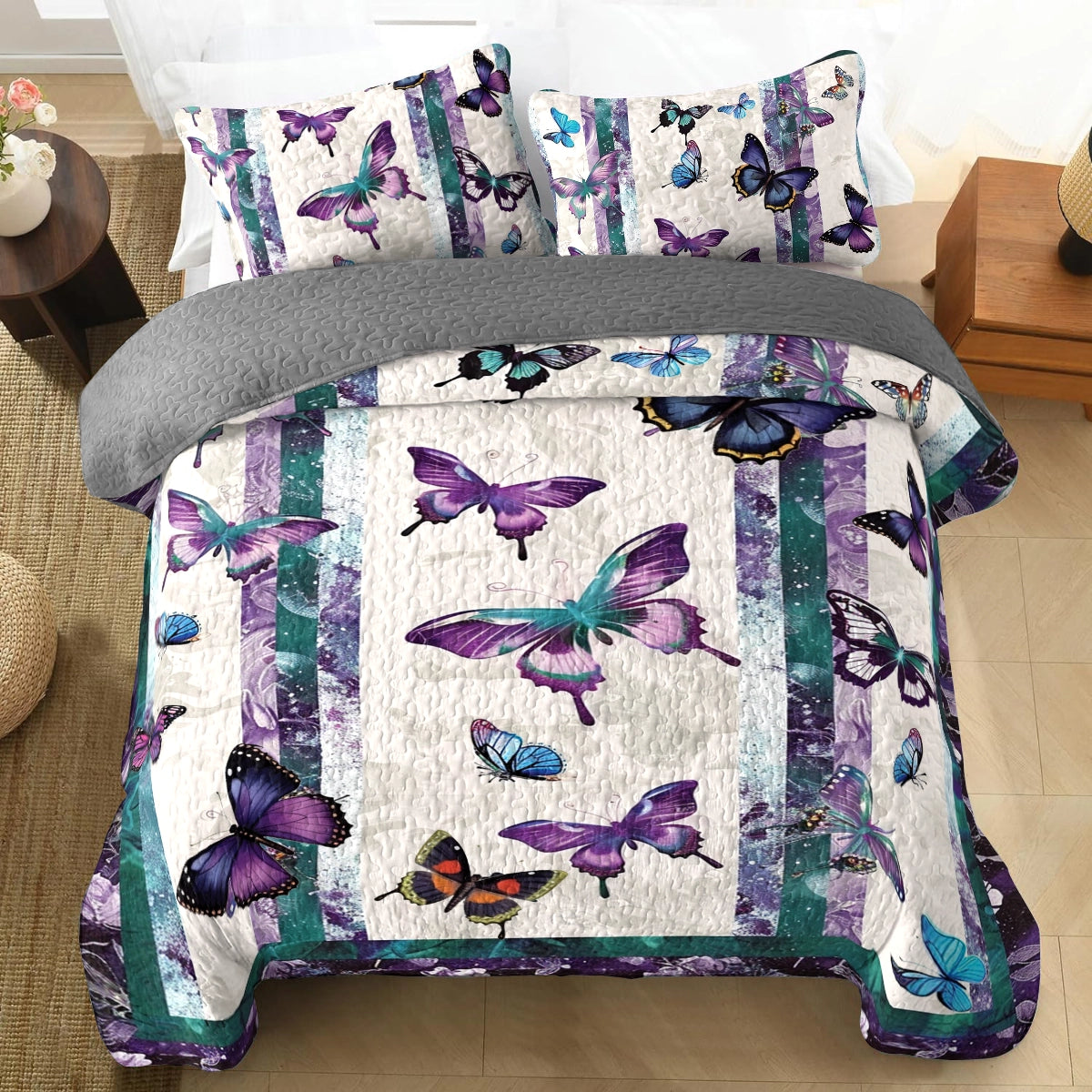 Shineful All Season Quilt 3-Piece Set Fluttering Elegance Butterfly