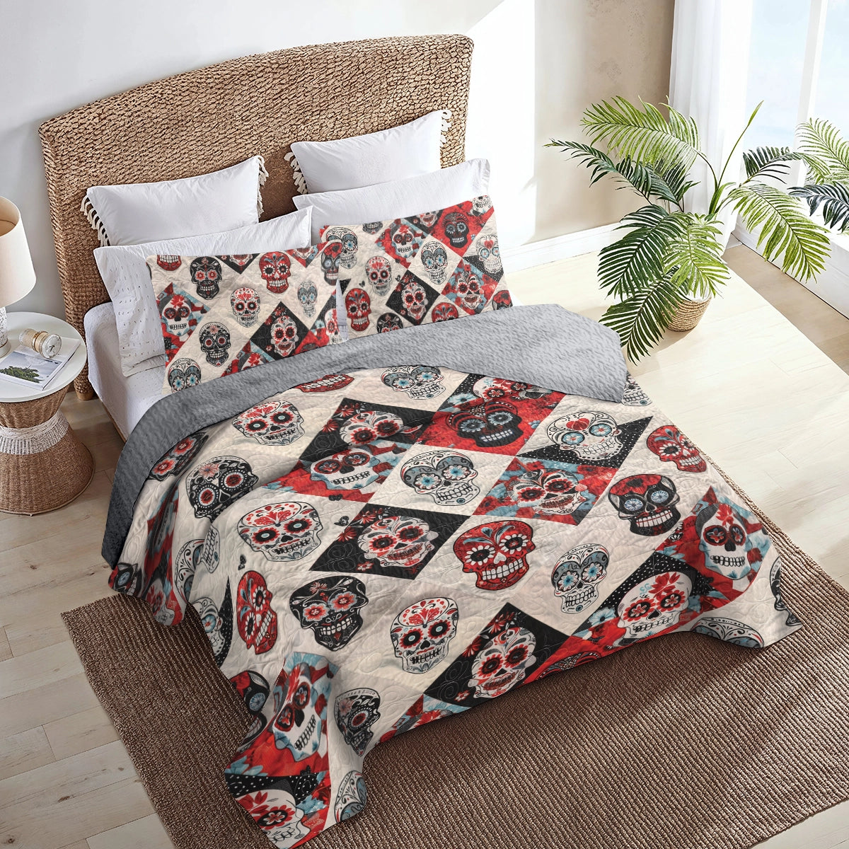 Shineful All Season Quilt 3-Piece Set Fiesta Skull Quilt