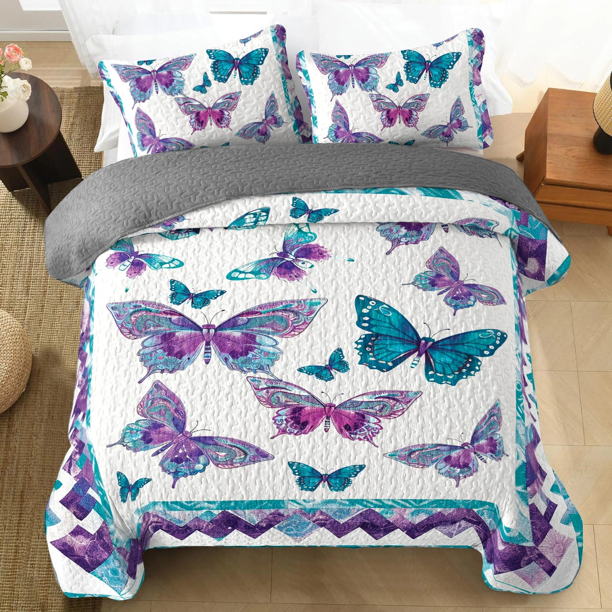 Shineful All Season Quilt 3-Piece Set Ethereal Butterfly Symphony