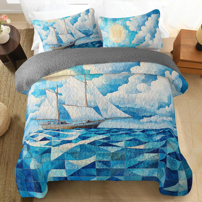 Shineful All Season Quilt 3-Piece Set Sailing Love Ocean