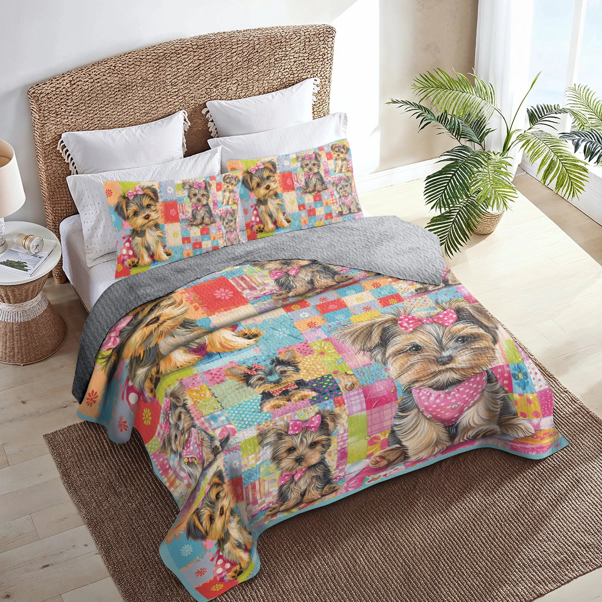 Shineful All Season Quilt 3-teiliges Set Adorable Yorkie Patchwork 