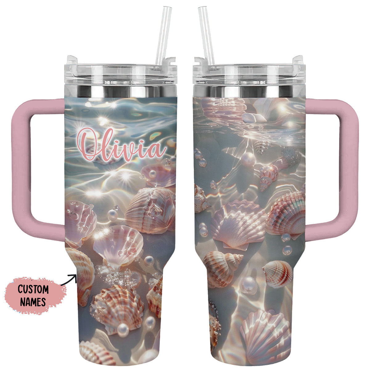 Shineful Tumbler Personalized Sparkle Seashell