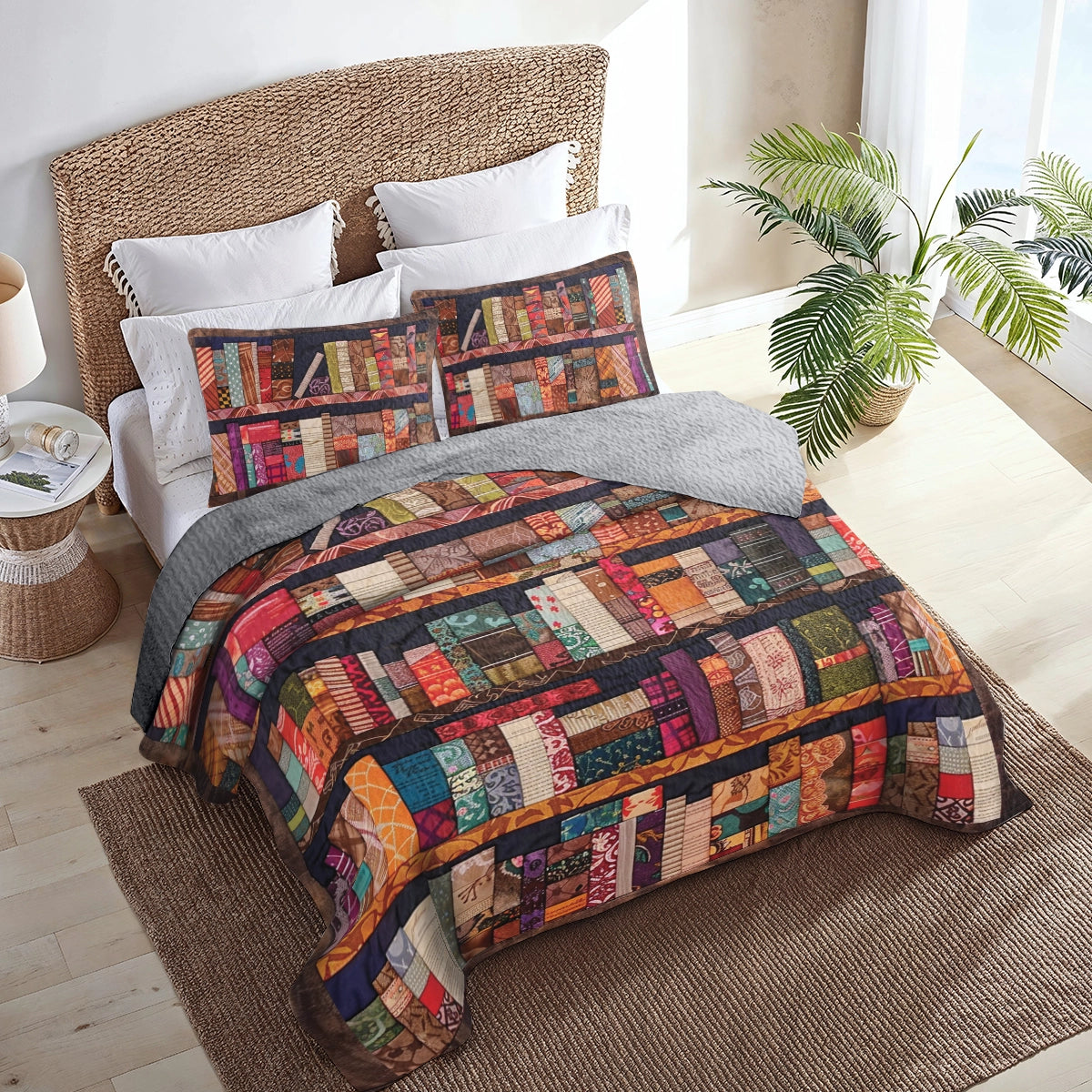 Shineful All Season Quilt 3-Piece Set Retro Library Book