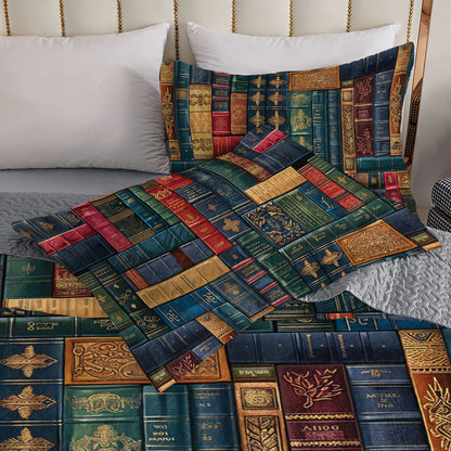 Shineful All Season Quilt 3-Piece Set Reading Vintage Book