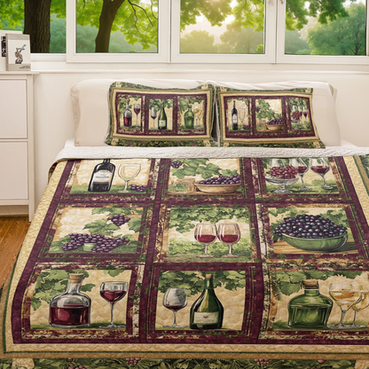 Shineful All Season Quilt 3-Piece Set Wine Vintage Vineyard