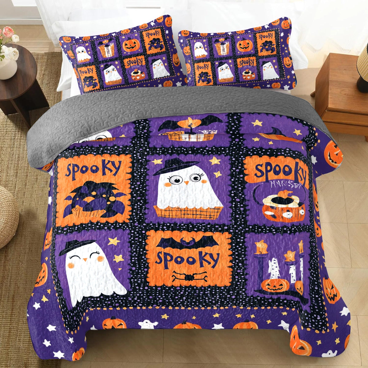 Ensemble de couettes toutes saisons Shineful 3 pièces Halloween Spooky Snuggles