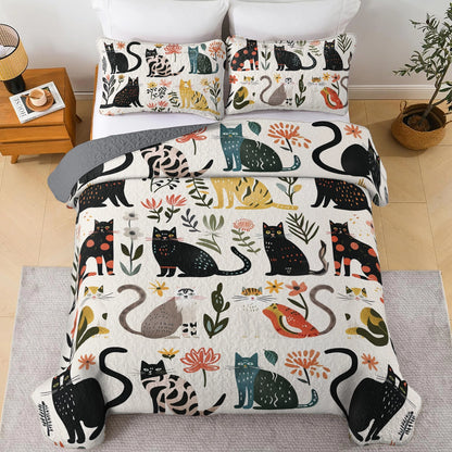 Shineful All Season Quilt 3-teiliges Set Botanical Cat Bliss 