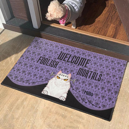 Shineful Doormat Personalized Welcome Foolish Mortals Cat