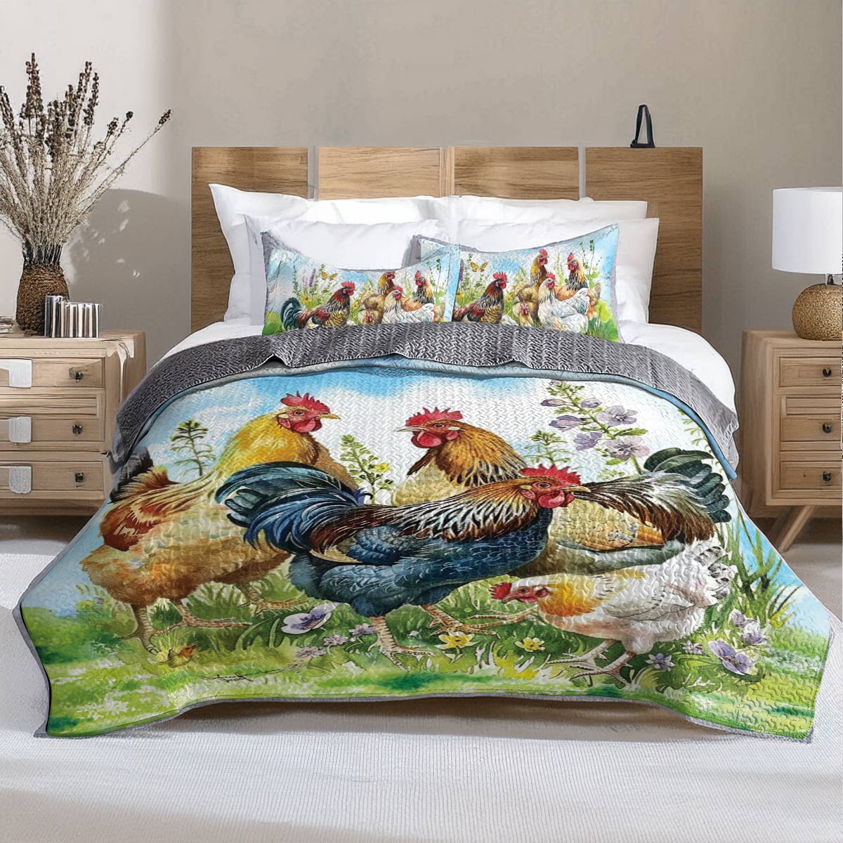 Shineful All Season Quilt 3-Piece Set Chicken family