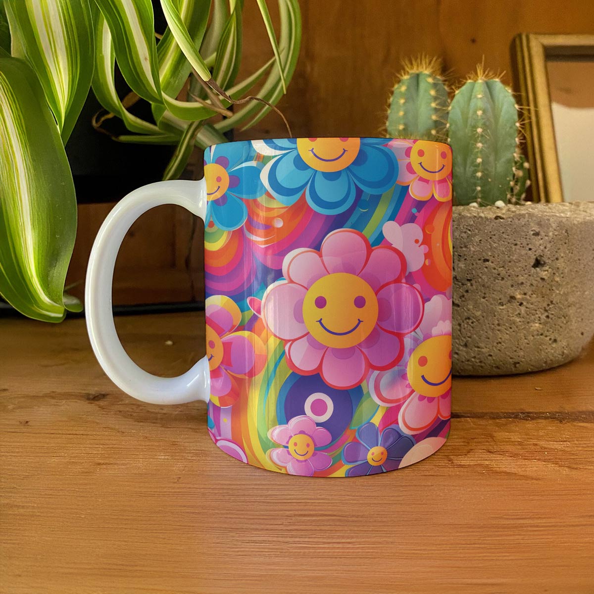 Tasse en céramique brillante avec motif de fleurs colorées