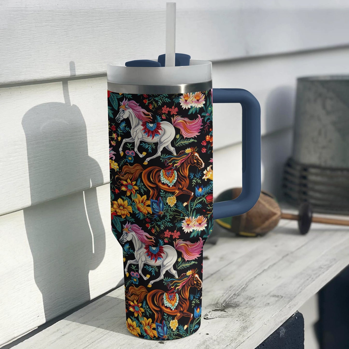 Tumbler brillant Cheval Fleurs vibrantes