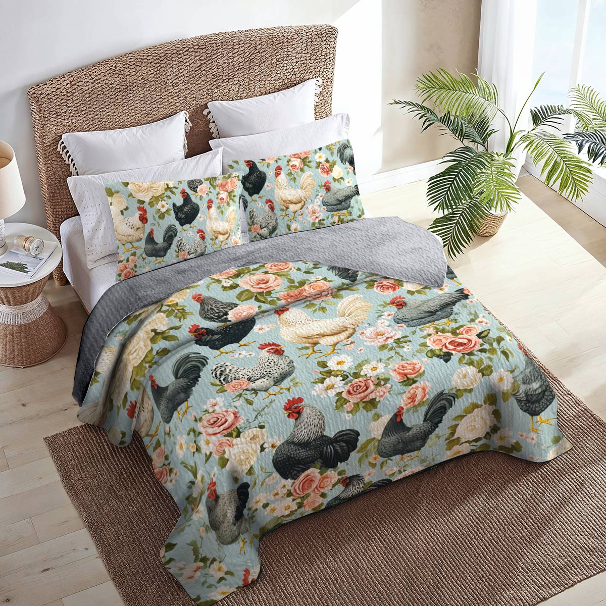 Shineful All Season Quilt 3-Piece Set Chicken Farmyard Bloom