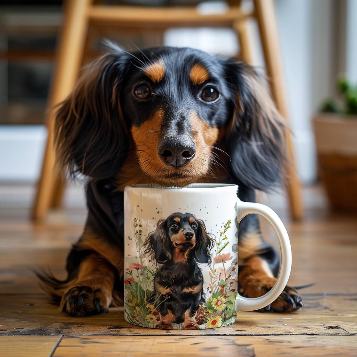 Tasse en céramique brillante Motif teckel