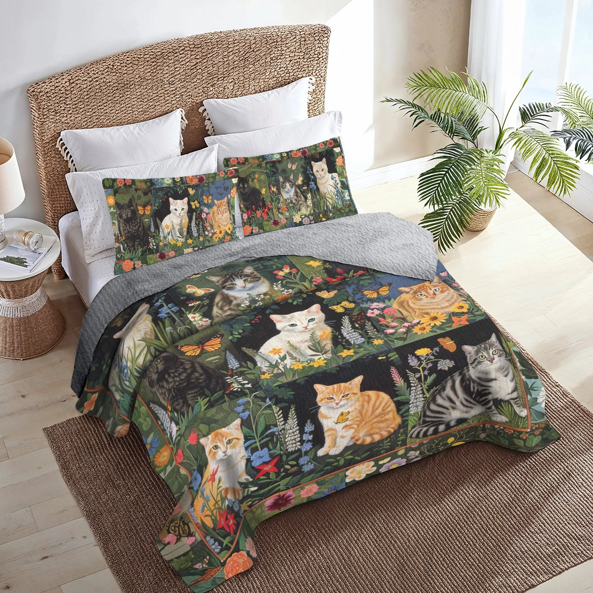 Shineful All Season Quilt 3-Piece Set Cat Garden Whiskers