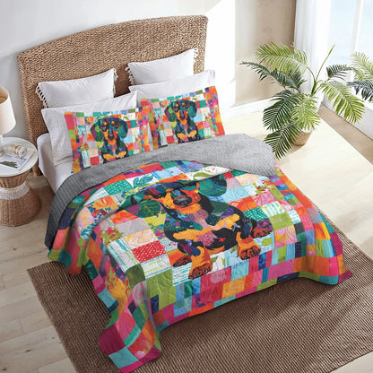 Shineful All Season Quilt 3-Piece Set Patchwork Dachshund Delight