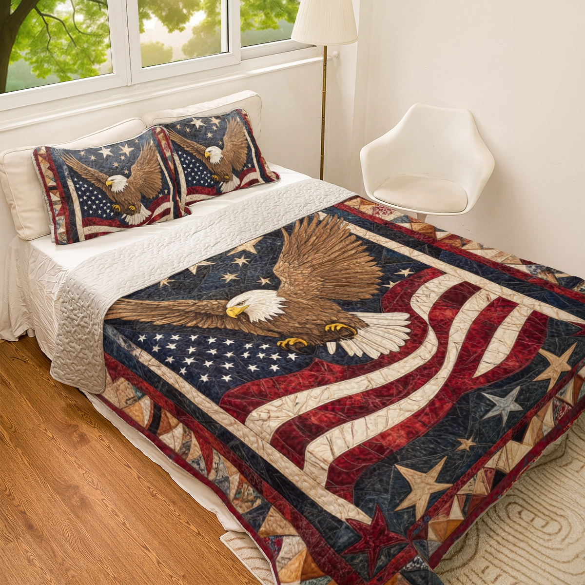 Shineful All Season Quilt 3-teiliges Set Patriotischer Adler Amerikanischer