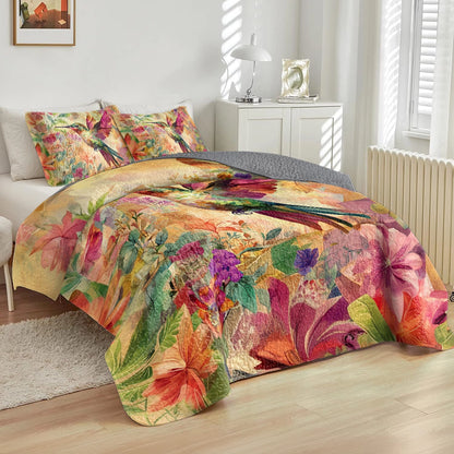 Shineful All Season Quilt 3-Piece Set Hummingbird Garden