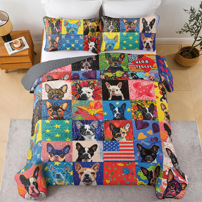 Shineful All Season Quilt 3-Piece Set Boston Terriers Mosaic