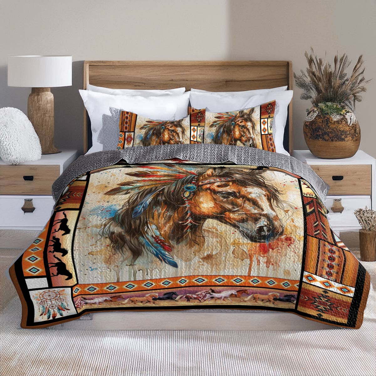 Shineful All Season Quilt 3-Piece Set Tribal Horse